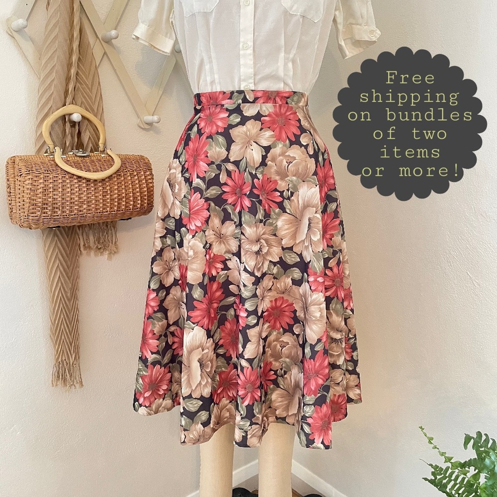 Midi Skirt Vintage 80's Floral Size Medium